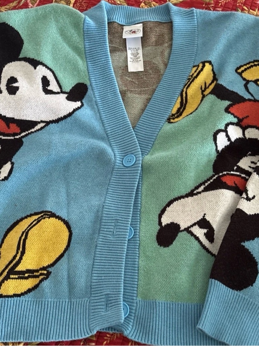 Disney Blue & Mint Mickey Mouse Cartoon Cardigan